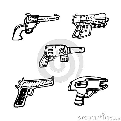 Firearms, Shooting gun, Weapon illustration, Vector Line, Gun illustration, Modern Gun, Military concept, Pistol set Vector Illustration