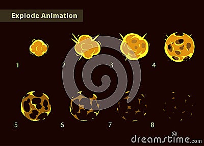 Fireball burst sprites for game design. Vector Illustration