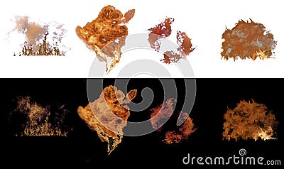 Set of Fireball explosion with sparks and smoke Stock Photo