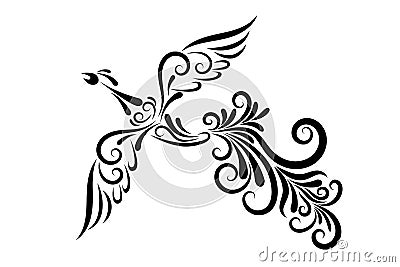 Firebird from the black line ornament Vector Illustration