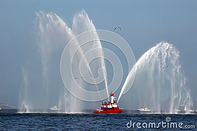 Fireboat in Action Stock Photo
