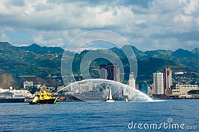 Fireboat Honolulu Stock Photo