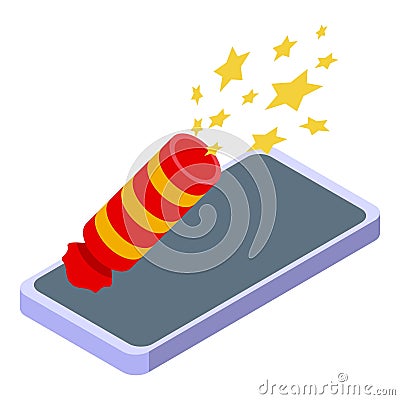 Firecracker is exploding from a smartphone screen Stock Photo