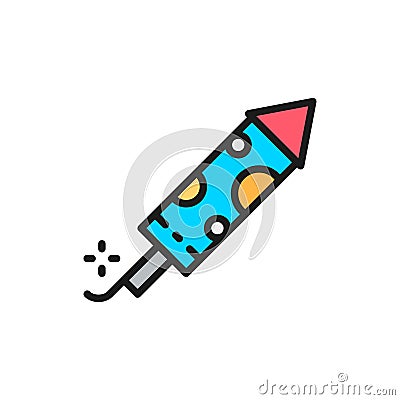 Firecracker, firework rocket flat color line icon. Isolated on white background Vector Illustration