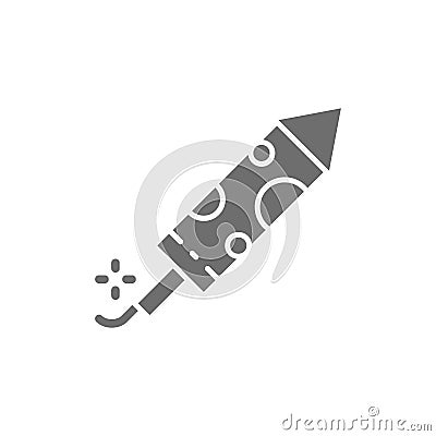 Firecracker, firework rocket grey icon. Isolated on white background Vector Illustration