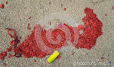 Firecracker remains after New Years evening. Stock Photo