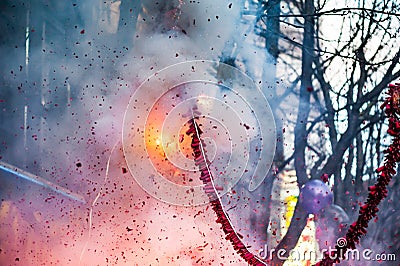 Firecrackers exploding in the street Stock Photo