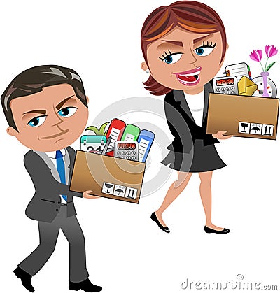 Fired Business Woman and Man Carrying Box Vector Illustration