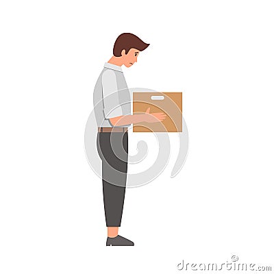 Fired office man worker holds box Vector Illustration