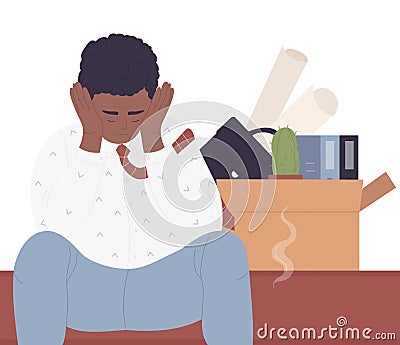 Fired office worker in depressed state Vector Illustration