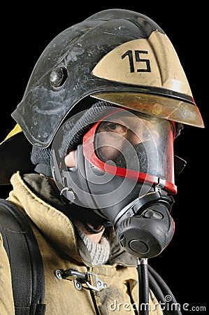 Firefighter in breathing apparatus Stock Photo