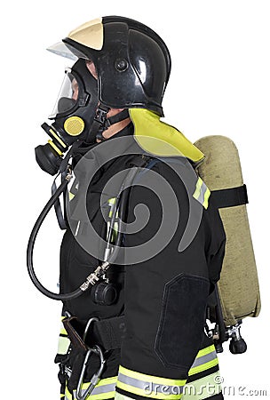 Firefighter in breathing apparatus Stock Photo