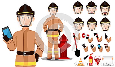 Firefighter in professional uniform and safe helmet Vector Illustration