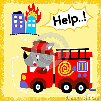 Firefighter cartoon with funny fireman Vector Illustration