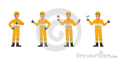 Firefighter character vector design. Presentation in various action. no4 Vector Illustration