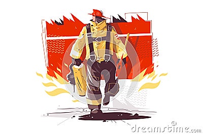 Firefighter characters with rescue equipment Vector Illustration