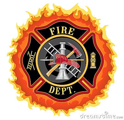 Firefighter Cross With Flames Vector Illustration