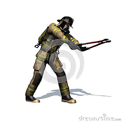 Firefighter cuts with pincer - isolated on white background Cartoon Illustration