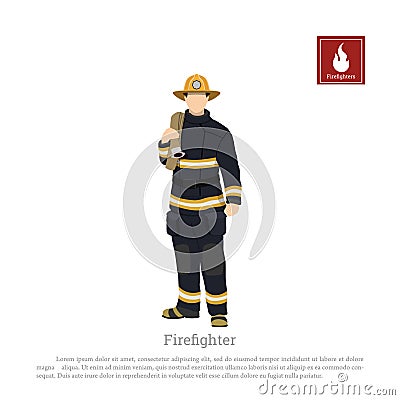 Firefighter with an fire hose on white background. Image of a fireman in a flat style Vector Illustration