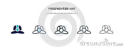 Firefighter hat icon in different style vector illustration. two colored and black firefighter hat vector icons designed in filled Vector Illustration