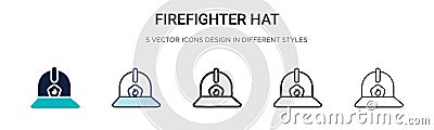 Firefighter hat icon in filled, thin line, outline and stroke style. Vector illustration of two colored and black firefighter hat Vector Illustration