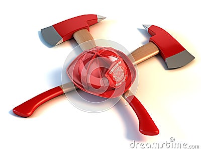 Firefighter helmet and axes Stock Photo
