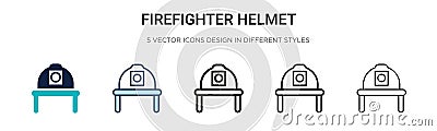 Firefighter helmet icon in filled, thin line, outline and stroke style. Vector illustration of two colored and black firefighter Vector Illustration