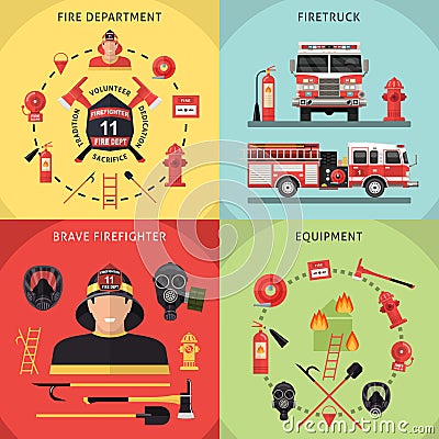 Firefighter Icon Set Vector Illustration