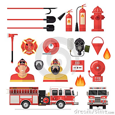 Firefighter Isolated Colored Icon Set Vector Illustration