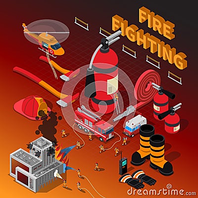 Firefighter Isometric Composition Vector Illustration