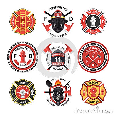 Firefighter Label Set Vector Illustration