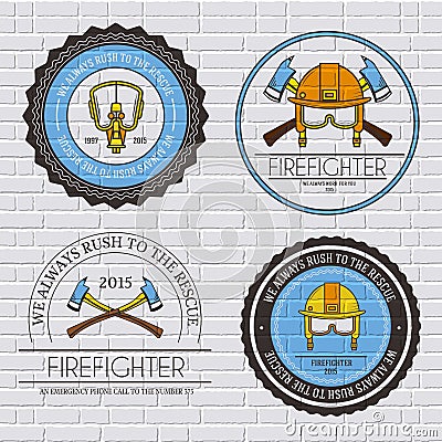Firefighter label template of emblem element for your product or design, web and mobile applications with text. Vector Vector Illustration