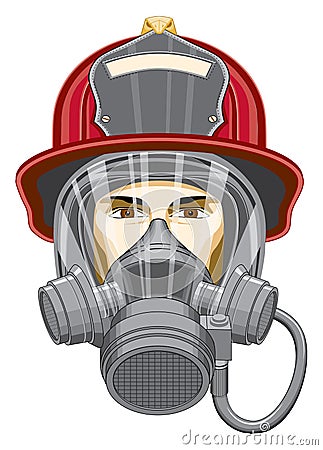 Firefighter with Mask Vector Illustration