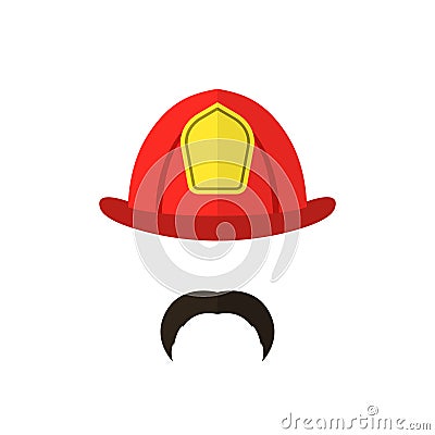 Firefighter with mustache wearing helmet. Men icon isolated on white background. Vector Illustration