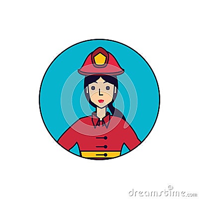 firefighter professional female in frame circular Cartoon Illustration