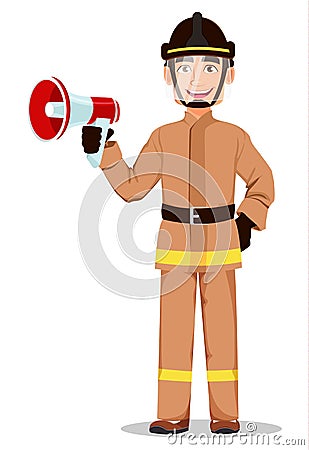 Firefighter in professional uniform and safe helmet Vector Illustration