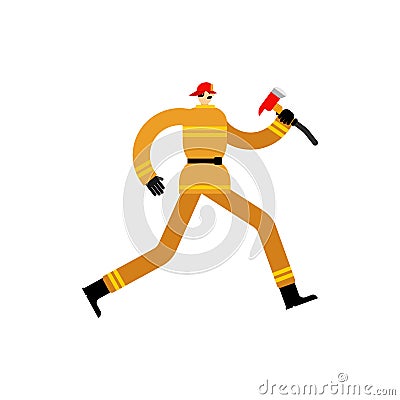 Firefighter run. Fireman running. Fire extinguishing Vector Illustration