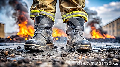The Firefighter's Footprint: A Legacy of Courage Generative AI Stock Photo