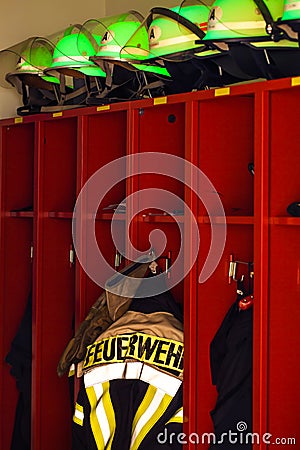 Firefighter's jacket and helmets for use Stock Photo