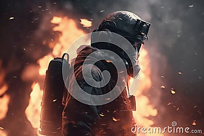 Firefighter searching for possible survives Stock Photo