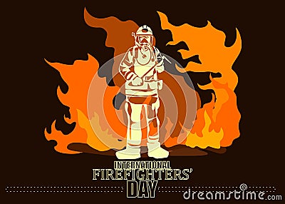 Firefighter silhouette vector illustration, as a banner, poster or template for international firefighters day. Vector Illustration