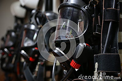 Firefighter suit and equipment ready for operation Stock Photo