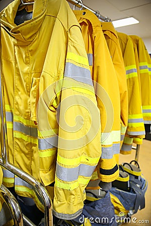 Firefighter suit and equipment ready for operation Stock Photo