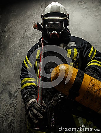 Firefighter in uniform Stock Photo