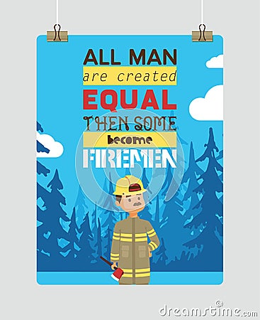 Firefighter vector cartoon fireman character firefighting fire with firehose hydrant and fire extinguisher equipment Vector Illustration