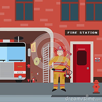 Firefighter vector icon set Vector Illustration