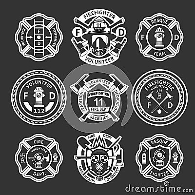 Firefighter White Label Set Vector Illustration