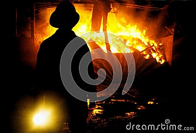 Firefighter at work Stock Photo