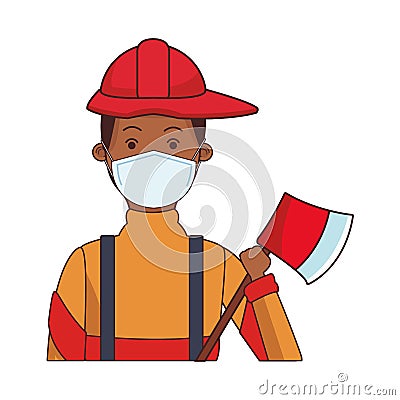 Firefighter worker profession using face mask Vector Illustration