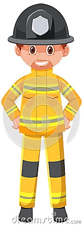 Firefighter in yellow costume Vector Illustration